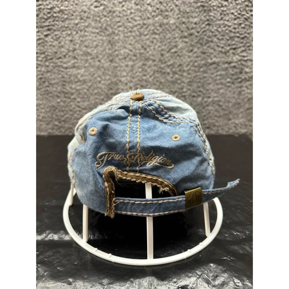 Vintage‎ True Religion Patched Denim Adjustable Strap Cap Blue Mens One Size